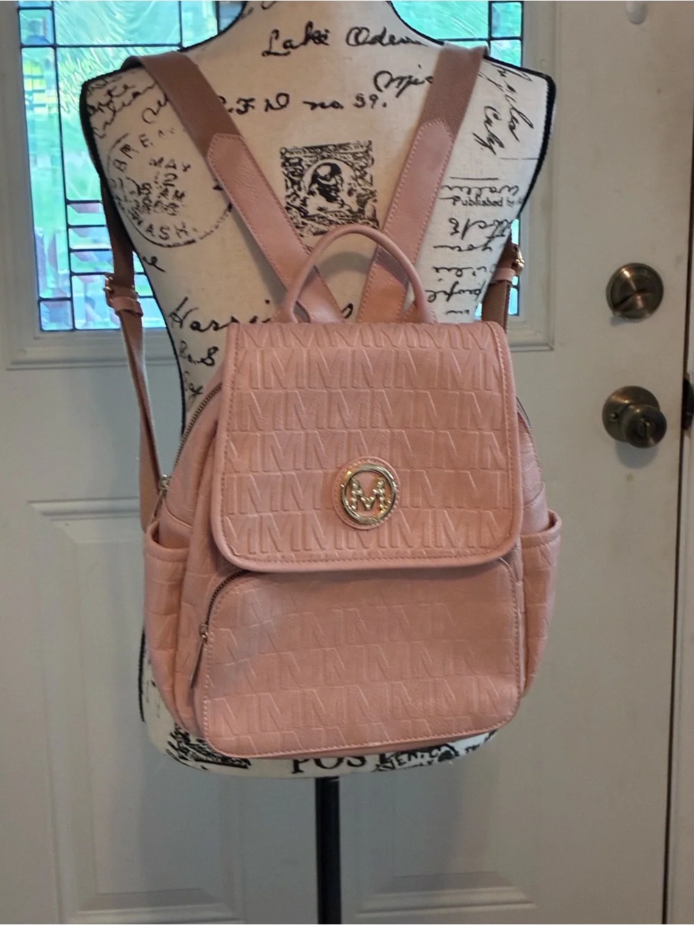 Quilted Pink Women's Backpack with Gold-Tone Logo Accent-Milan